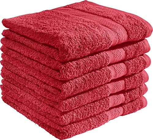 REDBEST Handtuchset, Frottierset 6er-Pack Chicago - saugstark, strapazierfähig, ideal für Reisen, Sport - rot Größe 50x80 cm (weitere Farben) von REDBEST