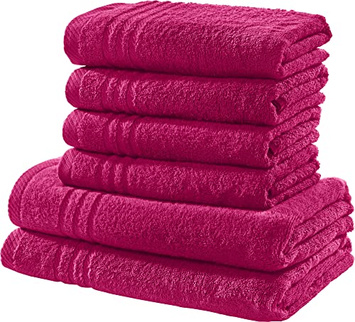REDBEST Handtuchset, Frottierset New York 6-TLG. Fuchsia - leichte, weiche Qualität, saugstark, sehr strapazierfähig, 100% Baumwolle von REDBEST
