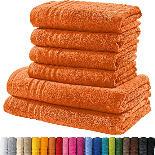 REDBEST Handtuchset, Frottierset New York 6-TLG. Mandarine - leichte, weiche Qualität, saugstark, sehr strapazierfähig, 100% Baumwolle (weitere Farben) von REDBEST