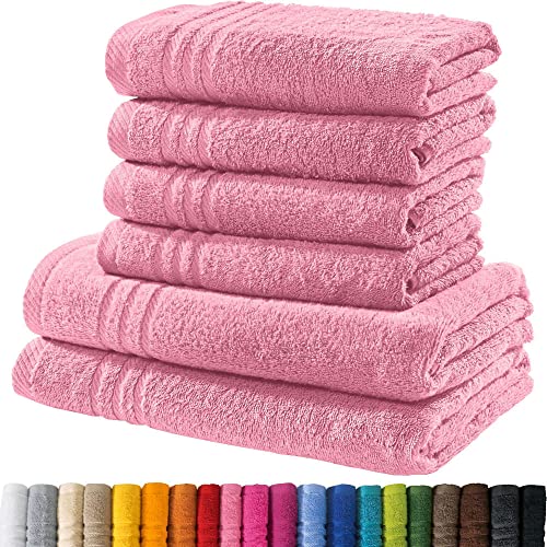 REDBEST Handtuchset, Frottierset New York 6-TLG. rosa - leichte, weiche Qualität, saugstark, sehr strapazierfähig, 100% Baumwolle (weitere Farben) von REDBEST