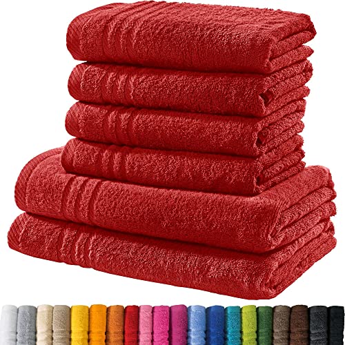 REDBEST Handtuchset, Frottierset New York 6-TLG. rot - leichte, weiche Qualität, saugstark, sehr strapazierfähig, 100% Baumwolle (weitere Farben) von REDBEST