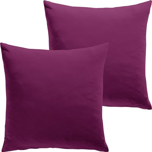 REDBEST Kuschelkissenbezug Single- Jersey San Francisco 2er- Pack - weiche Qualität, bügelfrei, praktischer Reißverschluss, 100% Baumwolle - Beere Größe 40x40 cm von REDBEST