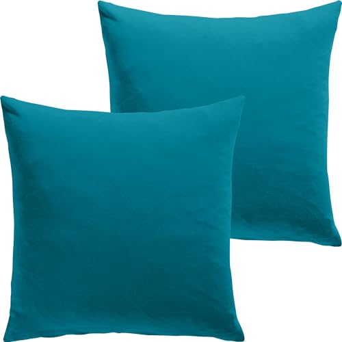 REDBEST Kuschelkissenbezug Single- Jersey San Francisco 2er- Pack - weiche Qualität, bügelfrei, praktischer Reißverschluss, 100% Baumwolle - Petrol Größe 40x40 cm von REDBEST