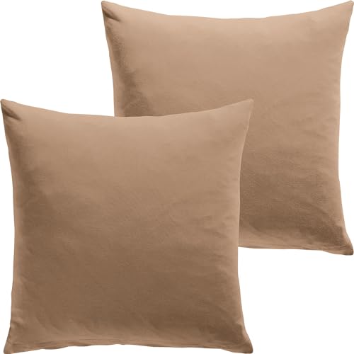 REDBEST Kuschelkissenbezug Single- Jersey San Francisco 2er- Pack - weiche Qualität, bügelfrei, praktischer Reißverschluss, 100% Baumwolle - braun Größe 40x40 cm von REDBEST