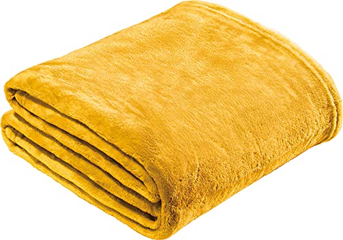 REDBEST Microfaserdecke Amarillo, Fleece-Wohndecke, Sofadecke gelb Größe 130x180 cm - kuscheliger Teddyfleece, extra weich warm, pflegeleicht, waschbar von REDBEST