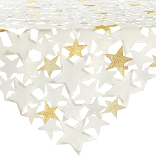 REDBEST Mitteldecke Sterne mit Durchbruchstickerei Creme Größe 85x85 cm - mit Metallgarn, pflegeleicht und beständig von REDBEST