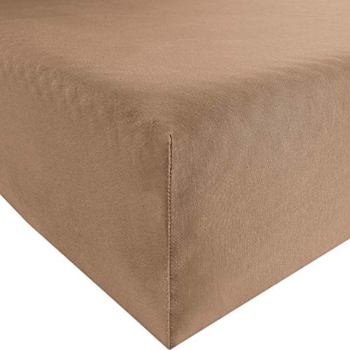 REDBEST Spannbettlaken Denver Elasthan-Jersey-Stretch Hellbraun Größe 180x200 cm - 200x200 cm - besonders weich und anschmiegsam, bügelfrei, mit Rundumgummi von REDBEST