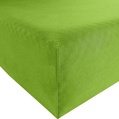 REDBEST Jersey-Stretch Spannbettlaken San Francisco 100% Baumwolle, apfelgrün Größe 90x190 cm - 100x200 cm - weiche Qualität, bügelfrei, Rundumgummi, bis 20 cm Höhe von REDBEST