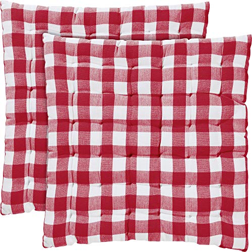REDBEST Stuhlkissen, Stuhlauflage, Sitzkissen 2er- Pack Landhaus karo Nashville rot Größe 40x40x3 cm - strapazierstark, langlebig, angenehmer Sitzkomfort (weitere Farben) von REDBEST