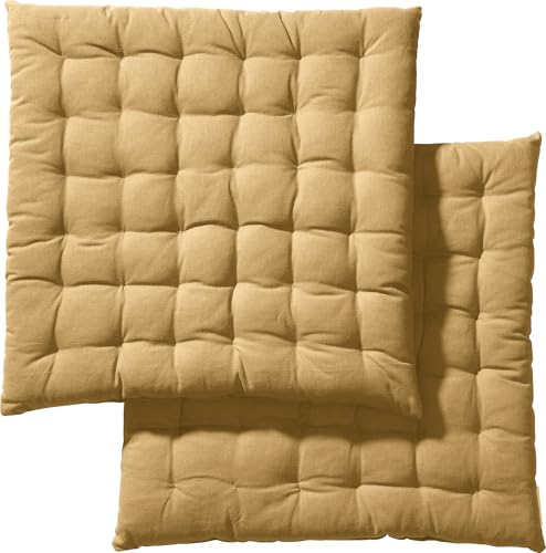 REDBEST Stuhlkissen, Stuhlauflage, Sitzkissen Uni 2er-Pack beige, Größe 40x40x3 cm - gesteppt, mit glatten, strapazierstarkem Gewebe (weitere Farben) von REDBEST