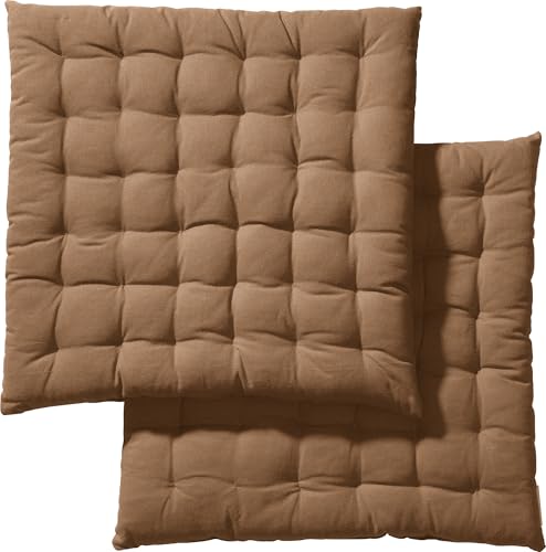 REDBEST Stuhlkissen, Stuhlauflage, Sitzkissen Uni 2er-Pack braun, Größe 40x40x3 cm - gesteppt, mit glatten, strapazierstarkem Gewebe (weitere Farben) von REDBEST