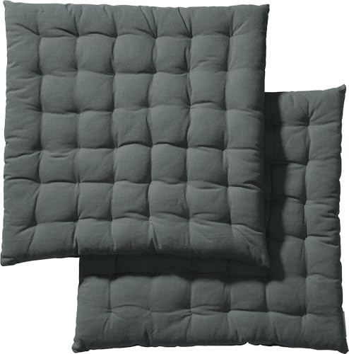 REDBEST Stuhlkissen, Stuhlauflage, Sitzkissen Uni 2er-Pack grau, Größe 40x40x3 cm - gesteppt, mit glatten, strapazierstarkem Gewebe (weitere Farben) von REDBEST
