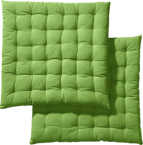 REDBEST Stuhlkissen, Stuhlauflage, Sitzkissen Uni 2er-Pack grün, Größe 40x40x3 cm - gesteppt, mit glatten, strapazierstarkem Gewebe (weitere Farben) von REDBEST