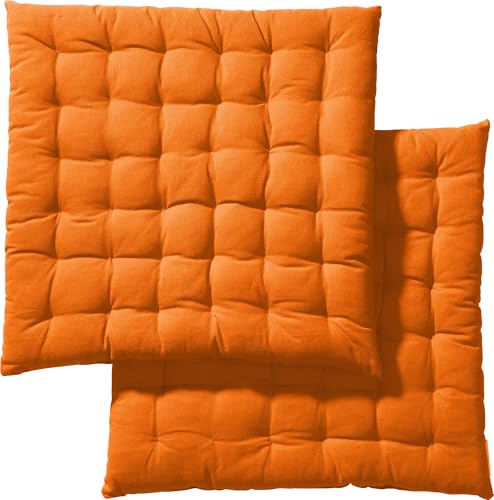 REDBEST Stuhlkissen, Stuhlauflage, Sitzkissen Uni 2er-Pack orange, Größe 40x40x3 cm - gesteppt, mit glatten, strapazierstarkem Gewebe (weitere Farben) von REDBEST