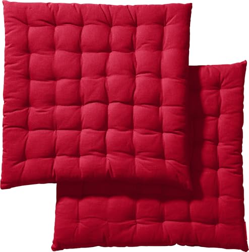 REDBEST Stuhlkissen, Stuhlauflage, Sitzkissen Uni 2er-Pack rot, Größe 40x40x3 cm - gesteppt, mit glatten, strapazierstarkem Gewebe (weitere Farben) von REDBEST
