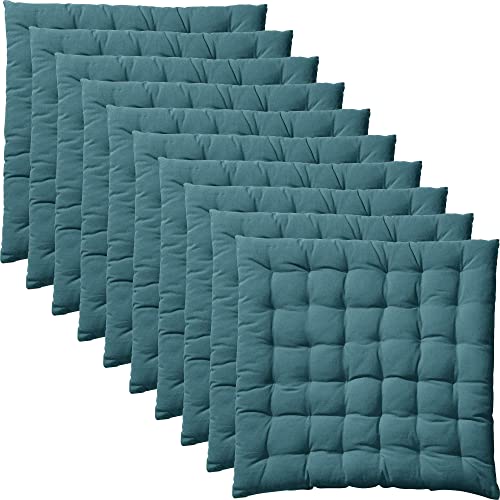 REDBEST Stuhlkissen, Stuhlauflage, Sitzkissen Uni 10er-Pack Petrol Größe 40x40x3 cm - gesteppt, mit glatten, strapazierstarkem Gewebe (weitere Farben) von REDBEST
