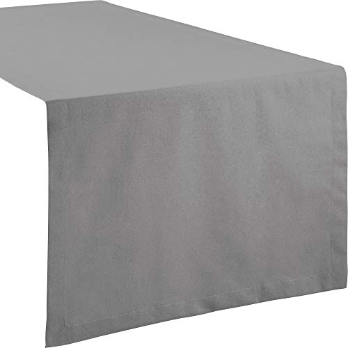 REDBEST Tischdecke, Tischläufer Uni Seattle, 100% Baumwolle grau Größe 40x170 cm - Robustes, glattes Gewebe, mit hochwertigem Kuvertsaum von REDBEST