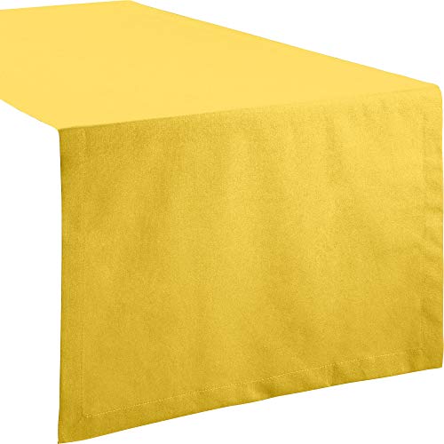 REDBEST Tischdecke, Tischläufer Uni Seattle, 100% Baumwolle gelb Größe 50x150 cm - Robustes, glattes Gewebe, mit hochwertigem Kuvertsaum von REDBEST