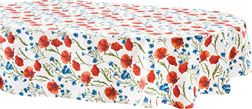 REDBEST Tischdecke 100% Baumwolle Mohnblume Größe oval: 140x190 cm - Robustes, glattes Gewebe, Kornblume, Blumen (weitere Größen) von REDBEST