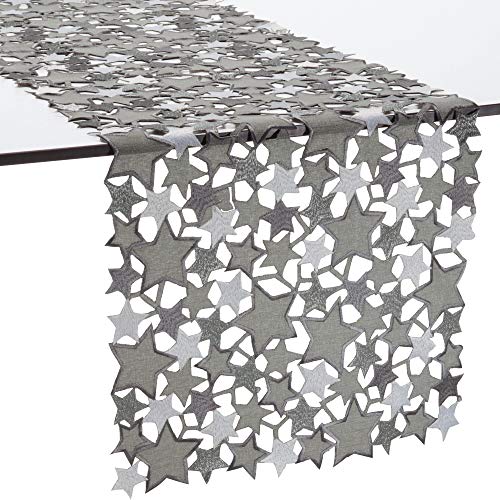 REDBEST Tischläufer Sterne mit Durchbruchstickerei - mit Metallgarn, pflegeleicht und beständig - Silber Größe 40x160 cm von REDBEST