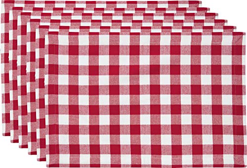 REDBEST Tischset, Platzset, Untersetzer 6er- Pack Landhaus karo Nashville rot Größe 30x45 cm - strapazierstark, langlebig, glattes Gewebe, mit Kuvertsaum (weitere Farben) von REDBEST