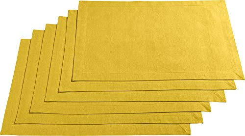 REDBEST Tischset, Platzset, Untersetzer Uni 6er-Pack Seattle, 100% Baumwolle gelb Größe 30x45 cm - Robustes, glattes Gewebe, mit hochwertigem Kuvertsaum von REDBEST