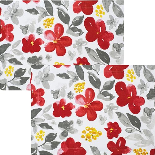 REDBEST Tischset 2er-Pack Baumwolle rot-grau Größe 35x50 cm von REDBEST