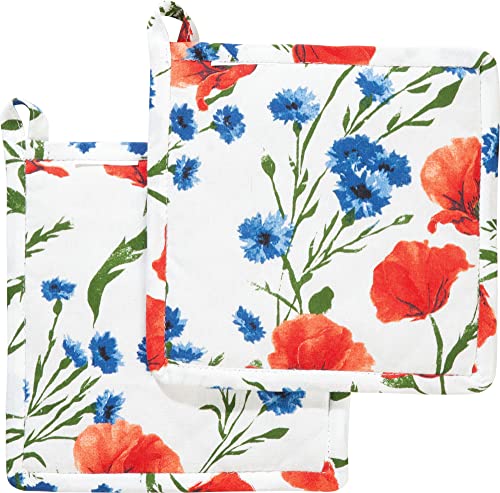 REDBEST Topflappen, Untersetzer Mohnblume 2er-Pack, 100% Baumwolle Größe Mohnblume Größe 20x20 cm - hitzebeständige Wattierung, außen robustes, glattes Gewebe von REDBEST