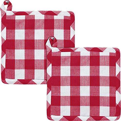 REDBEST Topflappen, Topfuntersetzer karo 2er-Pack, hitzebeständig, 100% Baumwolle rot Größe 20x20 cm - praktische Schlaufe, strapazierstark und langlebig von REDBEST