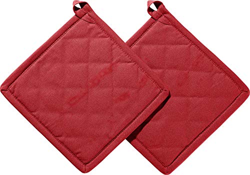 REDBEST Topflappen 2er-Pack Seattle, 100% Baumwolle rot Größe 20x20 cm - innen hitzebeständige Wattierung, außen feines, glattes Gewebe, mit Schlaufe (weitere Farben) von REDBEST