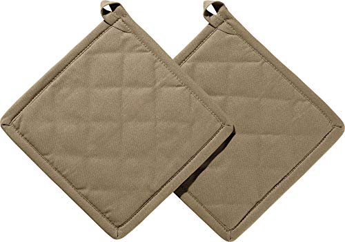 REDBEST Topflappen 2er-Pack Seattle, 100% Baumwolle taupe Größe 20x20 cm - innen hitzebeständige Wattierung, außen feines, glattes Gewebe, mit Schlaufe (weitere Farben) von REDBEST
