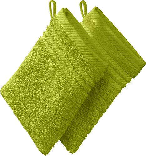 REDBEST Waschhandschuh, Waschlappen New York 2er- Pack hellgrün Größe 15x21 cm - leichte, weiche Qualität, saugstark, sehr strapazierfähig, 100% Baumwolle von REDBEST