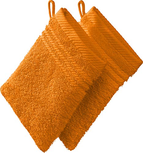 REDBEST Waschhandschuh, Waschlappen New York 2er- Pack orange Größe 15x21 cm - leichte, weiche Qualität, saugstark, sehr strapazierfähig, 100% Baumwolle von REDBEST