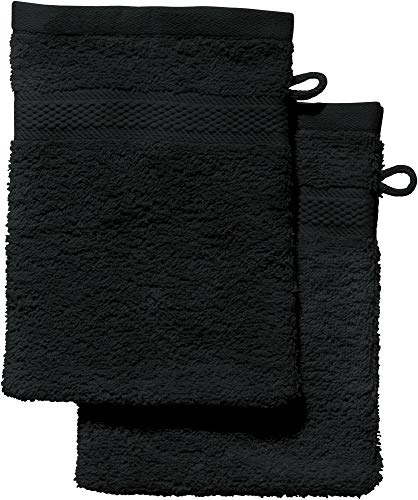 REDBEST Waschhandschuh 2er-Pack Chicago schwarz Größe 15x21 cm - saugstark, strapazierfähig, ideal für Reisen, Sport (weitere Farben) von REDBEST