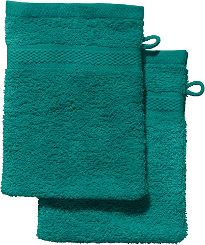 REDBEST Waschhandschuh 2er-Pack Chicago smaragdgrün Größe 15x21 cm - saugstark, strapazierfähig, ideal für Reisen, Sport (weitere Farben) von REDBEST