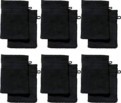 REDBEST Waschhandschuhe, Waschlappen 12er-Pack Chicago - saugstark, strapazierfähig, ideal für Reisen, Sport - schwarz Größe 15x21 cm (weitere Farben) von REDBEST