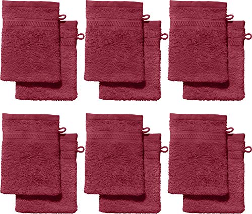 REDBEST Waschhandschuhe, Waschlappen 12er-Pack Chicago - saugstark, strapazierfähig, ideal für Reisen, Sport - weinrot Größe 15x21 cm (weitere Farben) von REDBEST