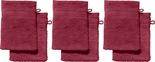 REDBEST Waschhandschuhe, Waschlappen 6er-Pack Chicago - saugstark, strapazierfähig, ideal für Reisen, Sport - weinrot Größe 15x21 cm (weitere Farben) von REDBEST