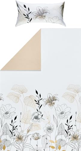REDBEST Wendebettwäsche Biber weiß-Taupe Größe 135x200 cm (40x80 cm) von REDBEST