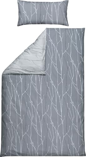 REDBEST Wendebettwäsche Microfaser-Satin grau Größe 1x 155x220 cm + 1x 40x80 cm von REDBEST
