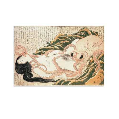 REDCHAMBER Katsushika Hokusai Poster "Der Traum der Fischerfrau", Wandkunst, Bild, Malerei, Poster, Poster, Kunstwerke, Raumdekoration, 40 x 60 cm von REDCHAMBER