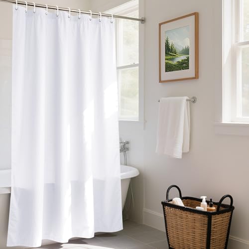 REDKEY Duschvorhang 200x180 cm mit Gewicht Unten, Anti-schimmel Badvorhang, Waschbar Schnelltrocknend Wasserabweisend PVC Textil, Antibakteriell Badewanne Vorhang mit 12 Haken für Bad Dusche, Weiß von REDKEY