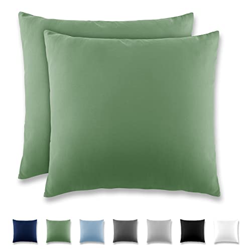 REDKEY Kissenbezug 40x40 cm 2er Set Kopfkissenbezug mit Reißverschluss - Kissenhülle aus gebürstetem Mikrofaser für Kissen,Waschbar bis 40°C Rasen grün von REDKEY