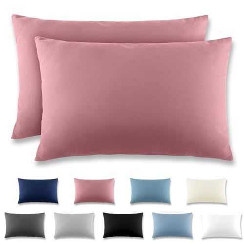 REDKEY Kissenbezug 40x60 cm 2er Set Kopfkissenbezug mit Reißverschlus - Kissenhülle aus gebürstetem Mikrofaser für Kissen,Waschbar bis 40°C Altrosa von REDKEY