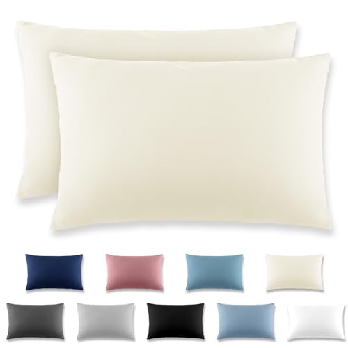 REDKEY Kissenbezug 40x60 cm 2er Set Kopfkissenbezug mit Reißverschluss - Kissenhülle aus gebürstetem Mikrofaser für Kissen,Waschbar bis 40°C Creme von REDKEY