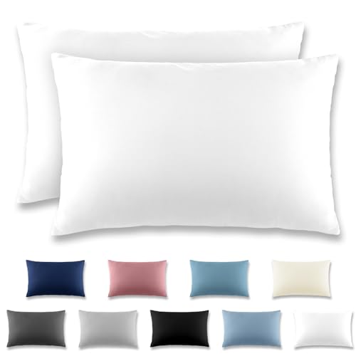 REDKEY Kissenbezug 40x60 cm 2er Set Kopfkissenbezug mit Reißverschluss - Kissenhülle aus gebürstetem Mikrofaser für Kissen,Waschbar bis 40°C Weiß von REDKEY