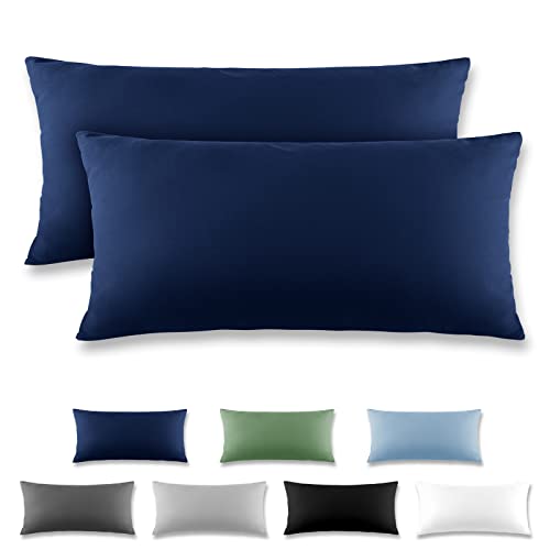 REDKEY Kissenbezug 40x80 cm - 2er Set Kopfkissenbezug - Mikrofaser Kissenhülle für Kissen, Kopfkissenbezüge mit Laschenvershluss, 40 x 80 Pillow Case - Dunkelblau von REDKEY