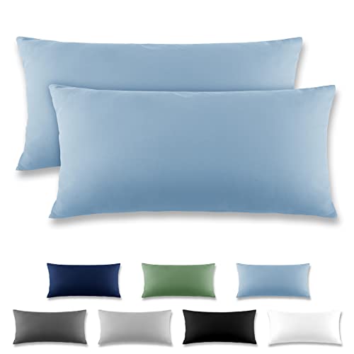 REDKEY Kissenbezug 40x80 cm - 2er Set Kopfkissenbezug - Mikrofaser Kissenhülle für Kissen, Kopfkissenbezüge mit Laschenvershluss, 40 x 80 Pillow Case - Hellblau von REDKEY