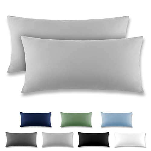 REDKEY Kissenbezug 40x80 cm - 2er Set Kopfkissenbezug - Mikrofaser Kissenhülle für Kissen, Kopfkissenbezüge mit Laschenvershluss, 40 x 80 Pillow Case - Hellgrau von REDKEY