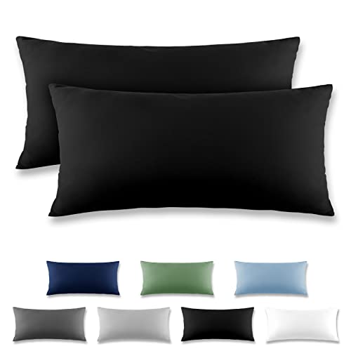 REDKEY Kissenbezug 40x80 cm - 2er Set Kopfkissenbezug - Mikrofaser Kissenhülle für Kissen, Kopfkissenbezüge mit Laschenvershluss, 40 x 80 Pillow Case - Schwarz von REDKEY